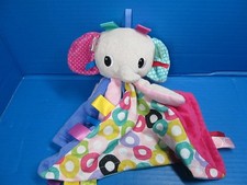 BRIGHT STARTS Taggies Elephant Lovey Security Blanket Circles Satin TactileTags