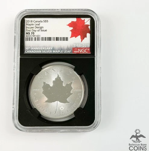 2018 Canada Incuse Maple Leaf 30th Anniversary 1oz Silver Coin NGC MS70