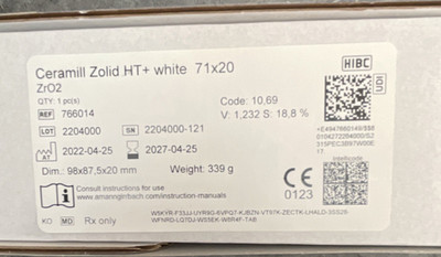Ceramill Zolid HT+ White ZrO2 Dental Fräsrohling 71x20 mm, AmannGirrbach
