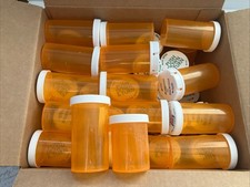 Lot of 61 Medium Size Empty Plastic Prescription Bottles 2" x 2.75" / 3.75" tall