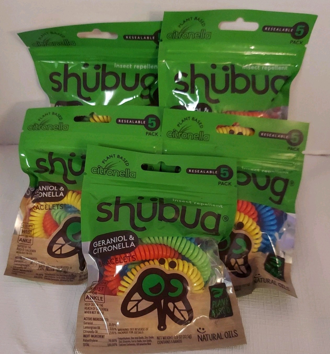 Lot Of 5 - Shubug Plant Based Bracelets For Wrist Or Ankle, Citronella Insect