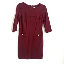 Vince Camuto | Long Sleeve Maroon 3/4 Sleeve Gold Buttons Midi Dress Size 4