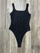 Black Square Neck Sleeveless Tank Bodysuit Women's Medium M Thong Stretch Basic