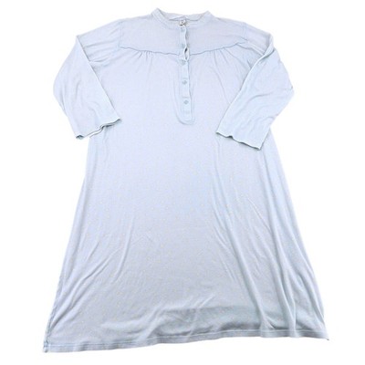 Womens Vintage 90s Nightgown M Blue Star Print Cotton Henley Sleep Shirt Calida
