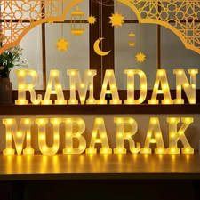 Ramadan Mubarak Large LED Letter Sign Powered Battery Light Hanging Decor for...