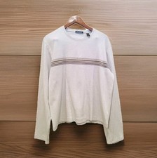 Vintage Brandini Men Sweater Size XL Tall Beige Brown Vertical Stripes Pullover