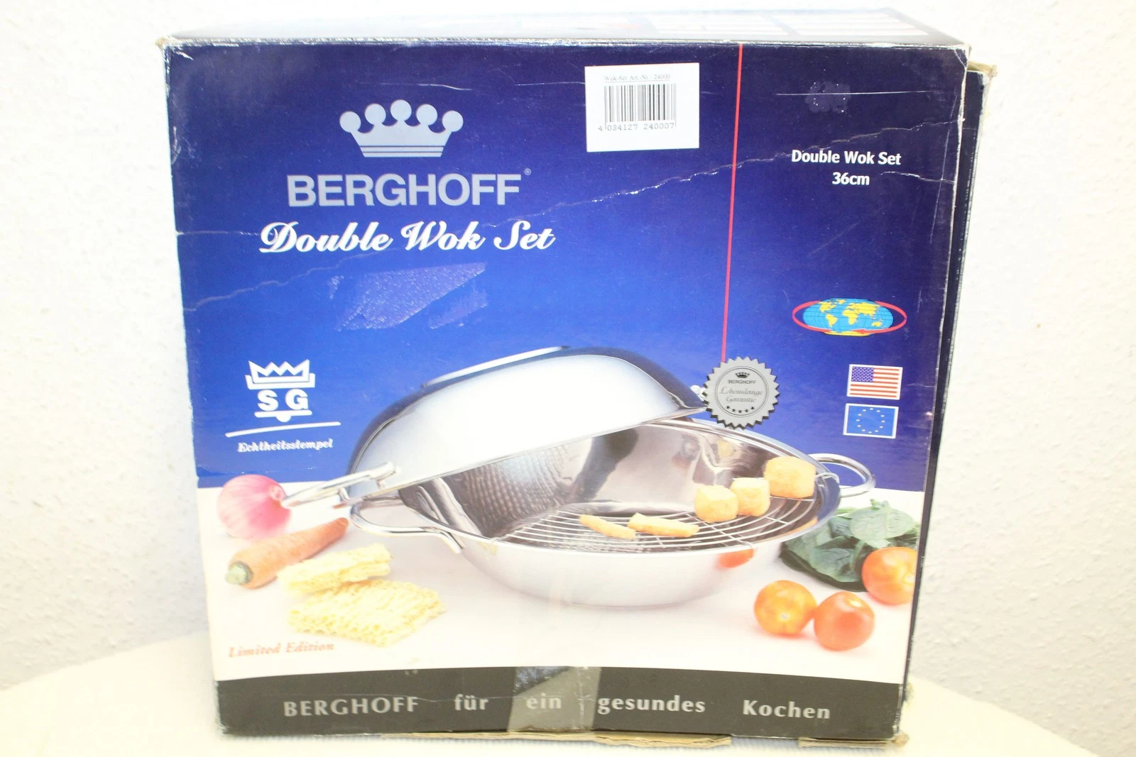 Berghoff Double Wok Set 36cm Silver New Invoice VAT