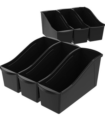 Storex Large Book Bin Interlocking Plastic Organizer Black Pack of 6 Office Home
