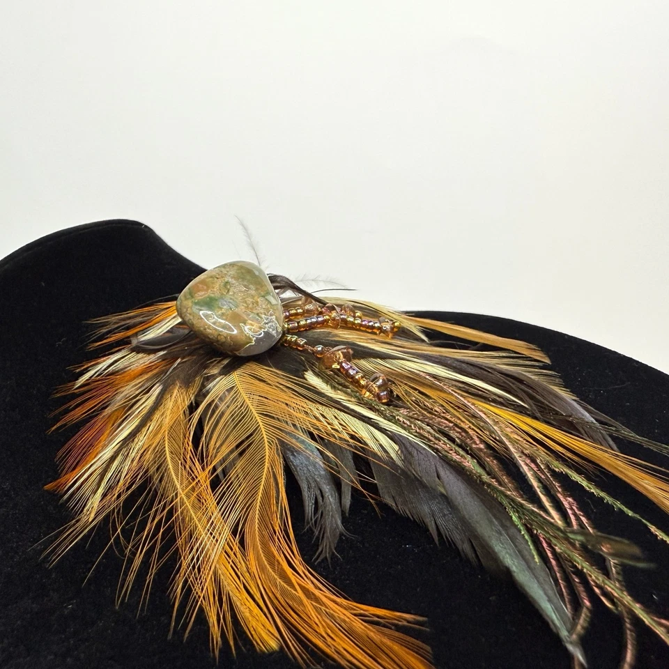 Broche Pluma Prendedor Magnético con Piedra Ágata y Cuentas de Vidrio Tono Ámbar 5 pulgadas Foto 4 de 4