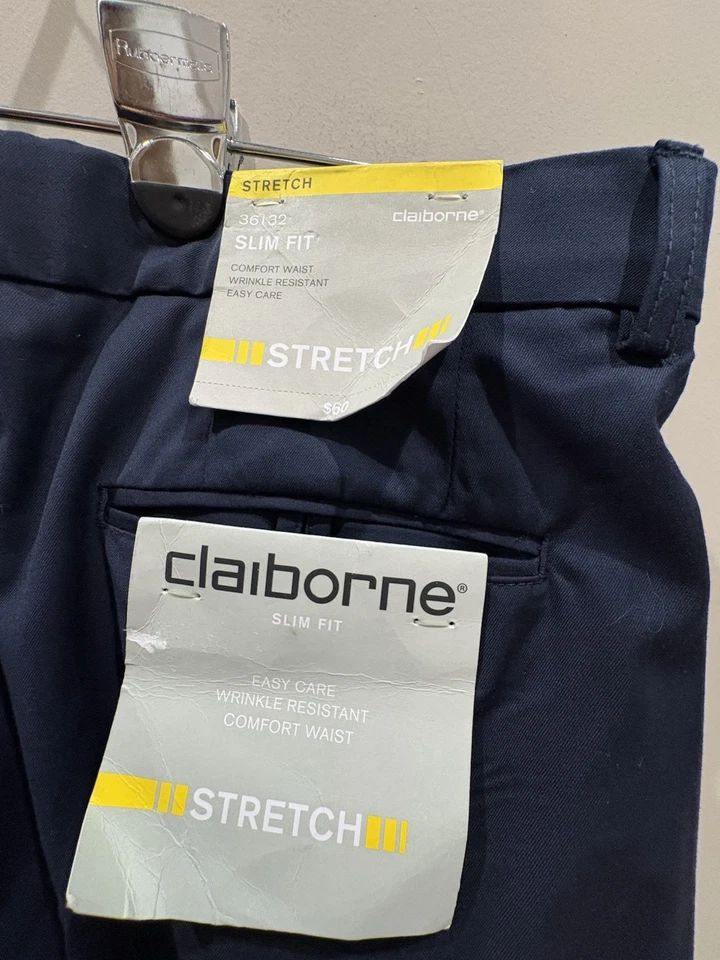 Claiborne мужчин платье брюки 36 X 32 темно-синий плоский передний прямой ноги карман комфорт новый - Изображение 3 из 4