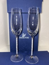 Set of 2 Swarovski CRYSTALLINE Toasting Flutes Champagne Crystal Stem Glasses