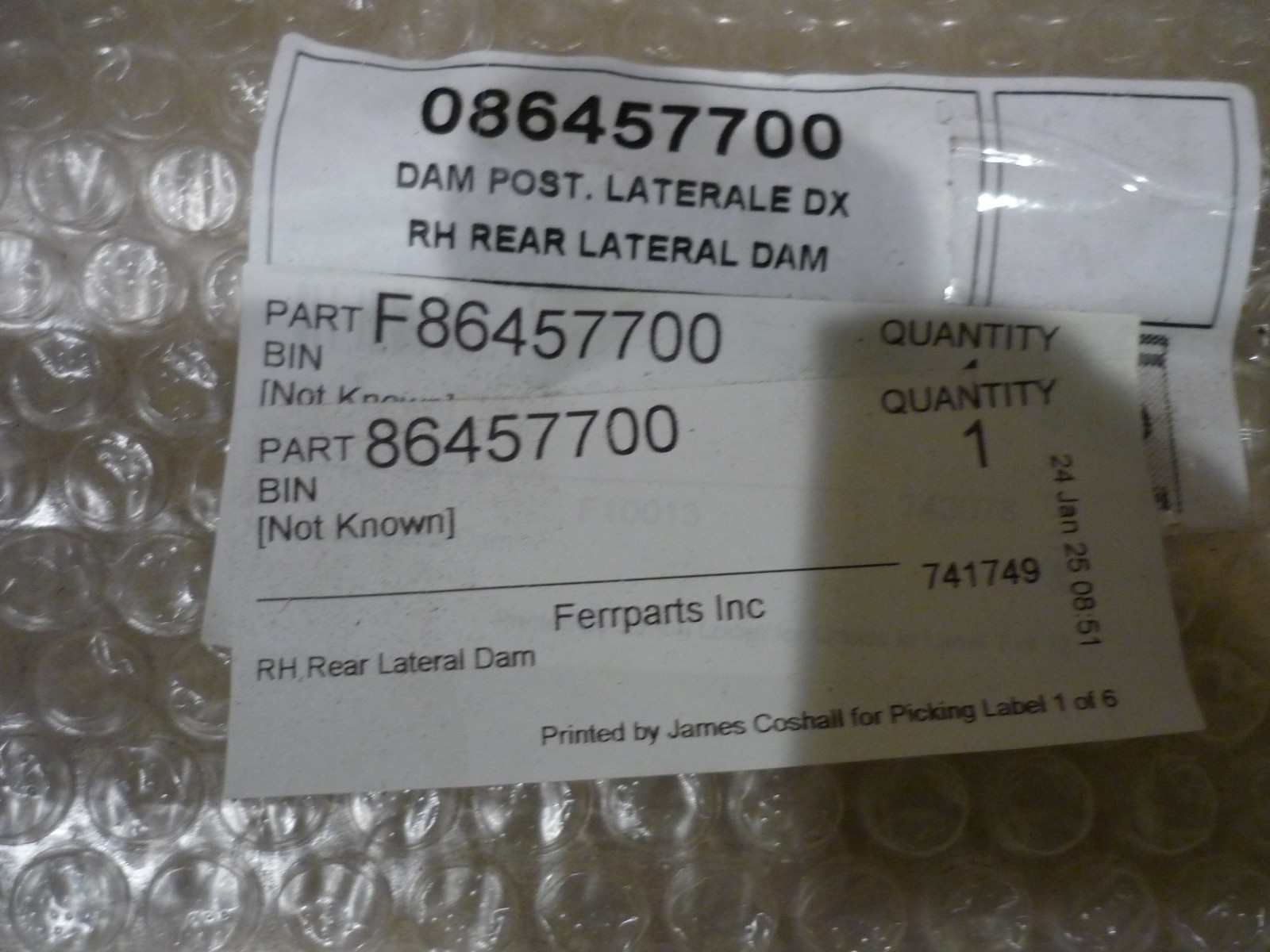 Ferrari 488  - RH Rear Lateral  Dam (NEW) - P/N 86457700