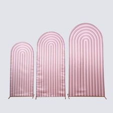 3 Dusty Rose Ripple Satin Round Top Wedding Arch Backdrop Stand Covers Set Party