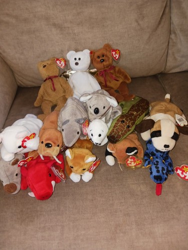 Ty Beanie Babies Lot of 15 w/ Tags Brown Teddy Tusk Grunt Mel 4th/3rd gen