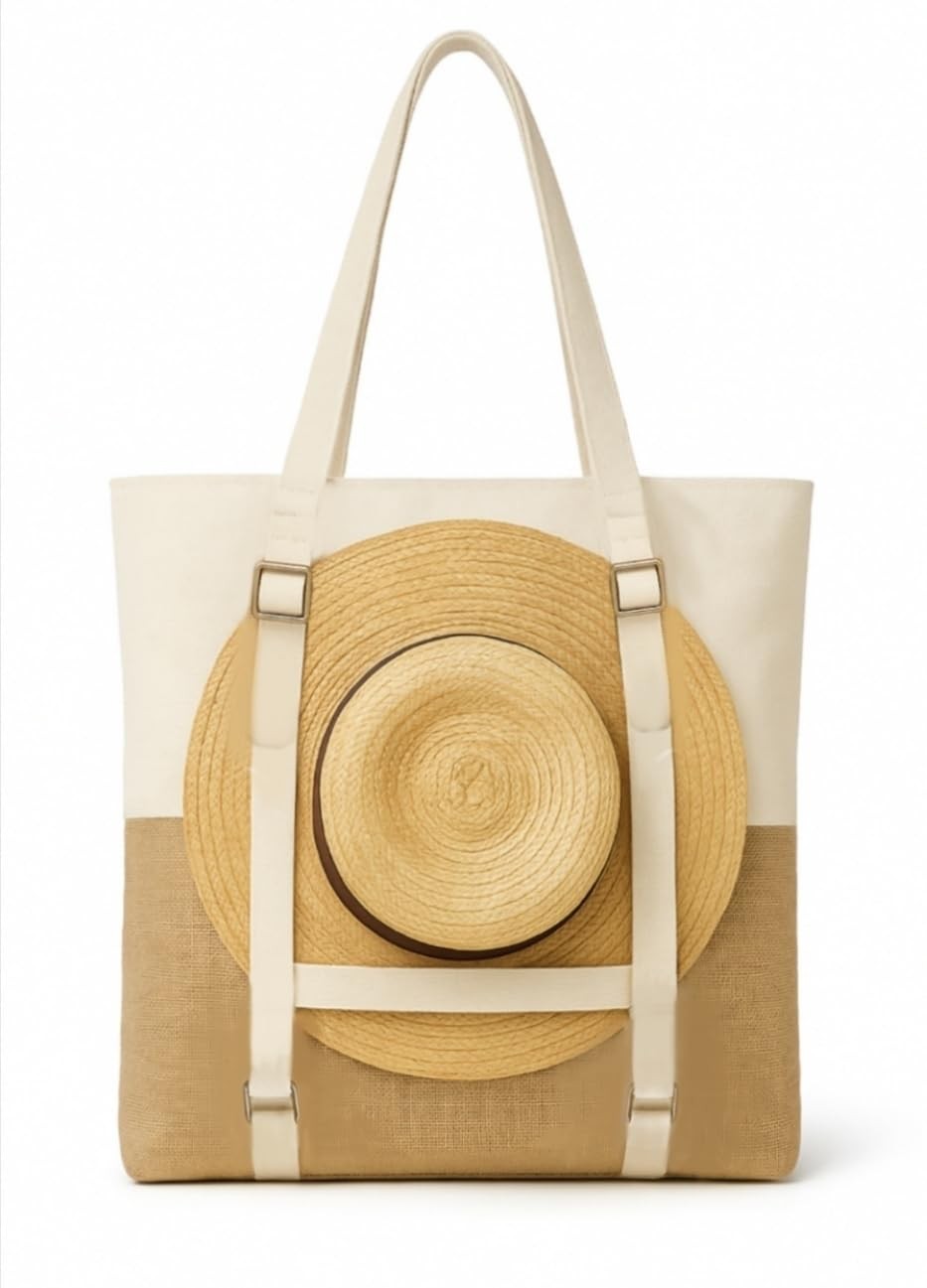 Boho Chic Woven Beach Tote Bag with Hat Holder