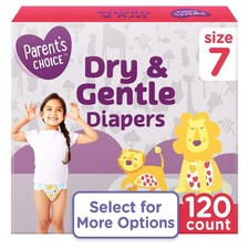 Parent's Choice Dry  Gentle Diapers, Size 7, 12Hr Leak Protection, 72-120 ct
