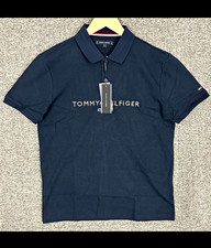Tommy Hilfiger Polo Shirt Size M Navy Embroidered Logo Cotton Spandex Blend