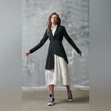 Black Asymmetric Trench Coat Blazer Jacket Size XL Modern Longline Trench | New