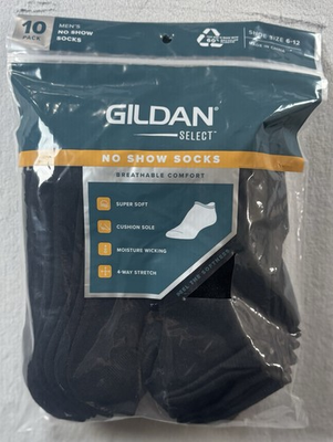#ad Gildan Select Men#x27;s 10 Pairs Black No Show Socks Shoe Size 6 12 $17.97