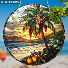 Tropical Beach Sunset Acrylic Suncatcher Wall Decor Coastal Vacation Home Accent