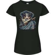 Camiseta Australian Sheepdog Samurai Warrior Fantasy para mujer corte pequeño