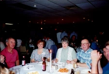 Vintage Found Photograph  Group Gathering Smiling Friends at Dinner Table Event