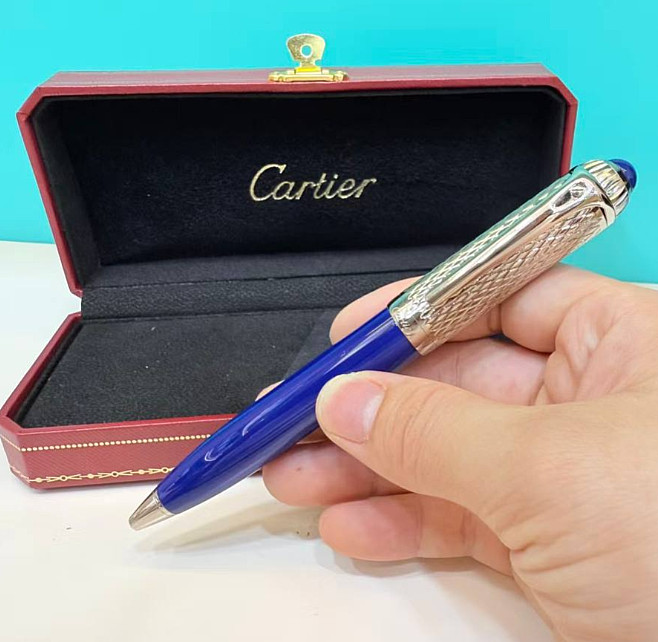 Cartier Iced Blue Guilloche Ballpoint Pen Luxury Premium Collection - New Box