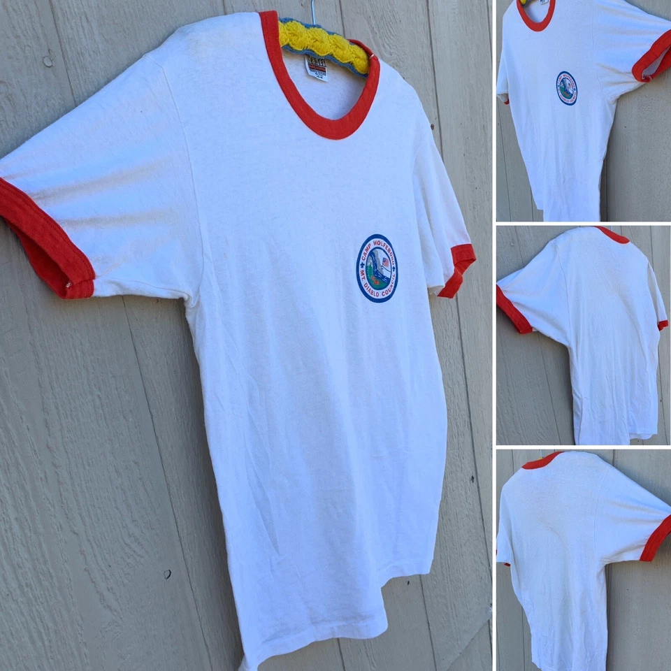 Vintage Camp Wolfeboro Mt Diablo Council Ringer Tee Boy Scouts BSA T Shirt 80s L - Image 4 of 4