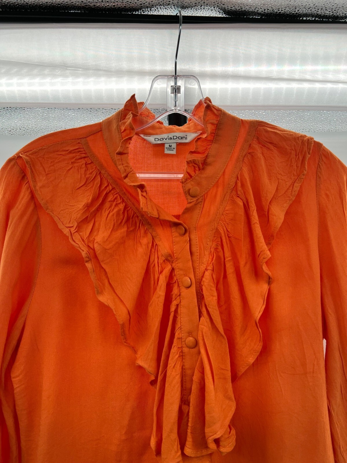 Davi & Dani Women's Button Up Ruffle 3/4 Sleeve Top Orange Size Medium