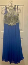 Aspeed Blue Large Formal Gown, Long Dress, Beaded Bodice, Sleeveless, Keyhole