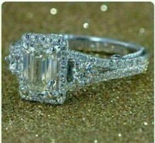 Lab-Created 2.77CT Emerald Cut Diamond Engagement Wedding Ring 14K White Gold FN