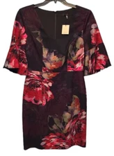 Trina Turk Lined Black Multicolor Floral Print Dress Size 8 NEW WITH TAGS!