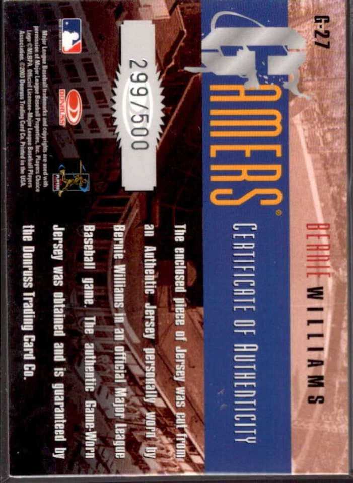 Bernie Williams Card 2003 Donruss Gamers #27 - Image 2 of 2