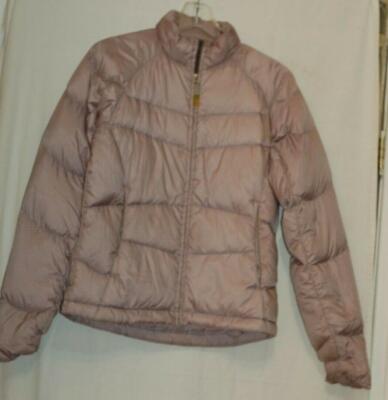 Solstice Womens  Down Puffer  Jacket Size Small Zipper Beige Long Sleeves Packet