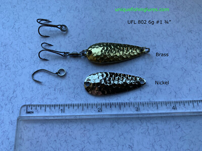 5X Angellöffel UFL802, Nickel oder Messing Hammer Finish 6g 13/4'' Größe.