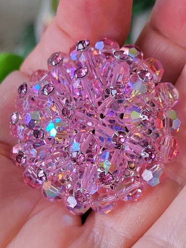 Vintage 50's Weiss Crystal Swarovski Bead Rhinestone Aurora Borealis Cluster Pin - Picture 2 of 12