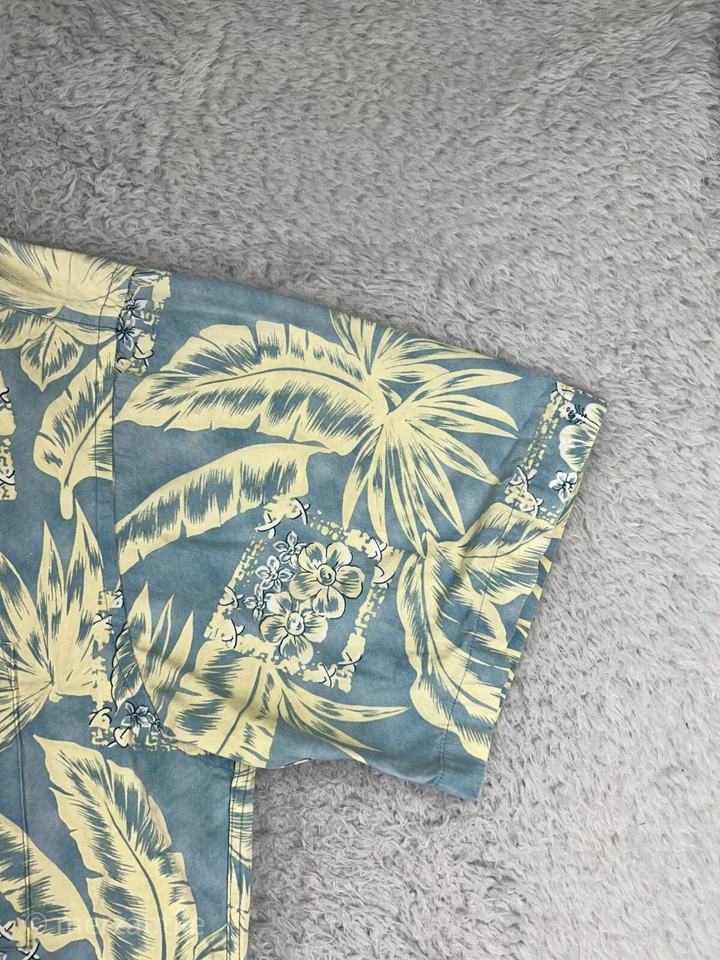 Camisa Campia Moda Para Hombre Extra Grande Azul Abotonada Hawaiana Floral Hoja Algodón Foto 2 de 4