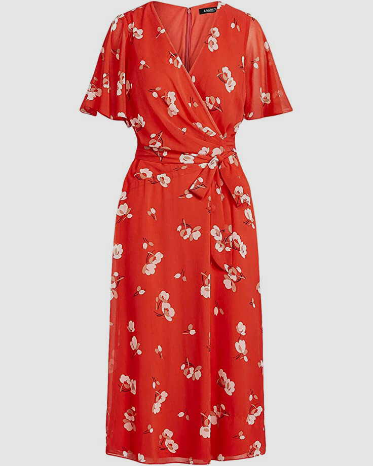 Lauren Ralph Lauren Floral Crinkled Georgette Women's Dress : 12