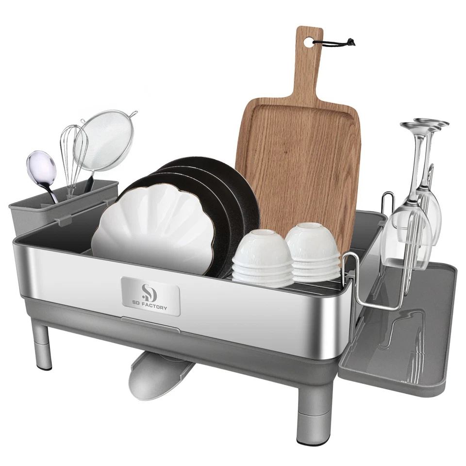Dish Drying Rack with Swivel Drain and Removable Cutlery Caddy 304 SS - Image 2 of 4