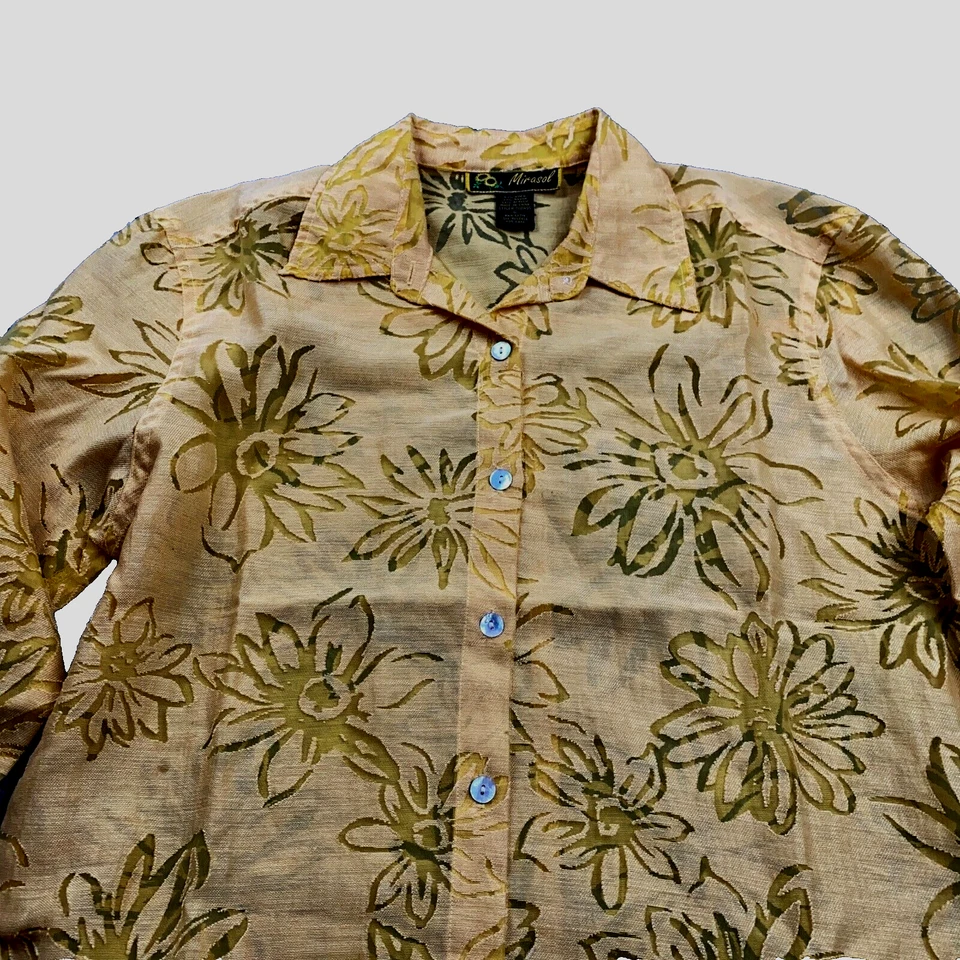 Blusa Mirasol Mujer Mezcla Lino Talla S Floral Botón Frontal Manga 3/4 Cuello Foto 2 de 4