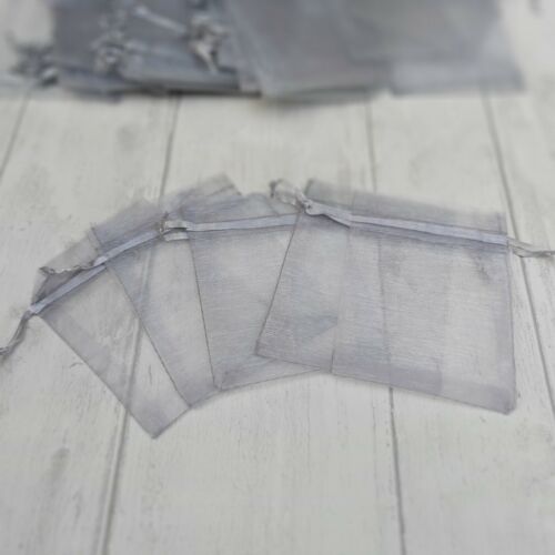 5-50 SILVER ORGANZA GIFT BAGS 9x12cm. Grey bags for jewellery FREE POSTAGE - Picture 1 of 5