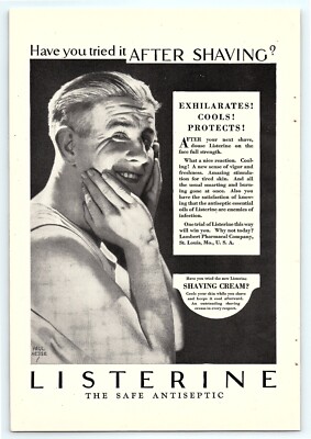 Vintage 1928 Listerine Antiseptic After Shave Ephemera Print Ad
