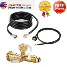 Propane Brass Tee Adapter Kit, 4-Port Propane Brass Tee with 5FT & 12FT Hose