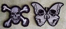 Death Head Moth Skull  Crossbones Creepy Halloween Embroidered Patch Pair