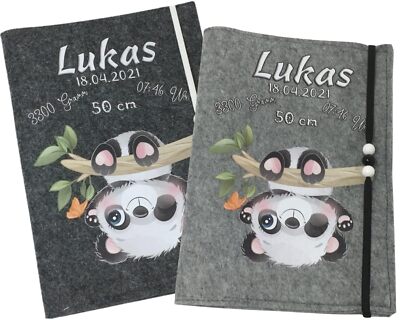 U Heft Hülle mit Namen Filz personalisiert Impfpausweis Panda Untersuchungsheft