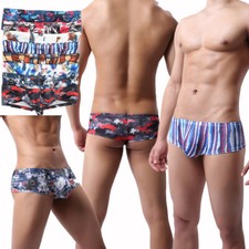 4/8Pack Set Men Sexy Low Waist Soft Pouch Printed Thong Underpants Bikini Briefs
