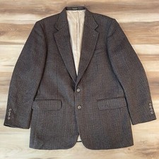 Oscar De La Renta Tweed Blazer Mens 42L Brown Wool Houndstooth 2 Button Jacket