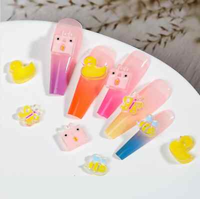 Kawaii Resin Nail Art Charms, (Bee, Planet, Duck, Butterfly, Square Bunny)