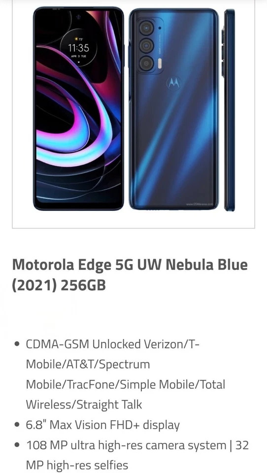 Motorola Edge 5G UW 256GB CDMA-GSM UNLOCKED VERIZON/T-MOBILE/AT&T/TracFone - Image 3 of 4