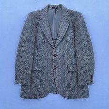Vintage 1960s Harris Tweed Herringbone Blazer 42R Brown 100 Wool Made In USA